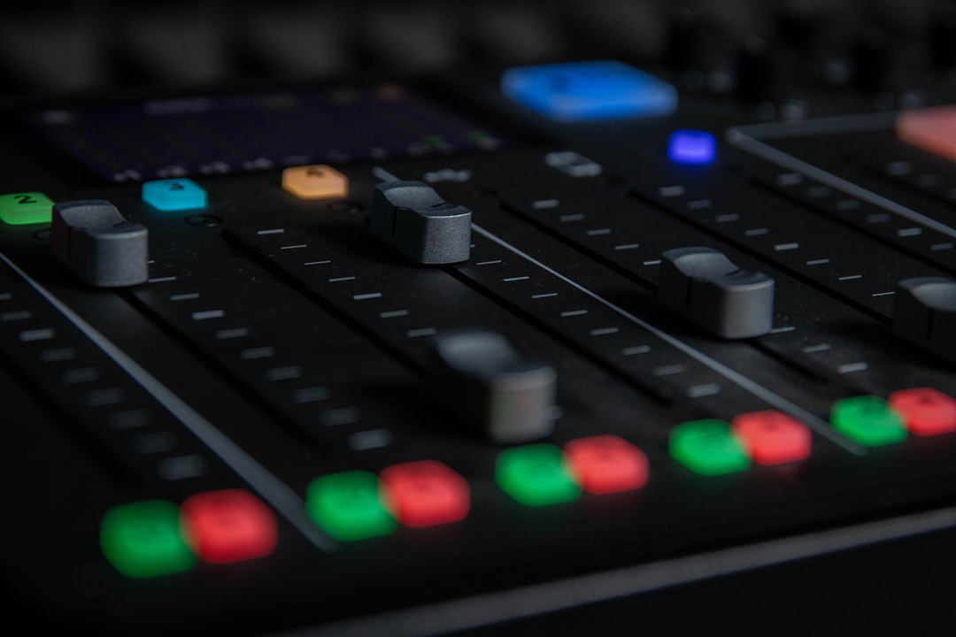 Audio mixing console in a church sound booth